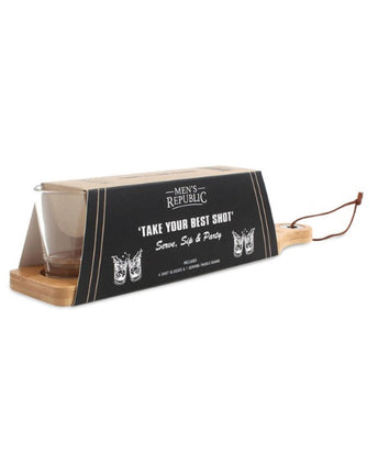 Men's Republic Wooden Paddle Board with 4 Shot Glasses Serving Set