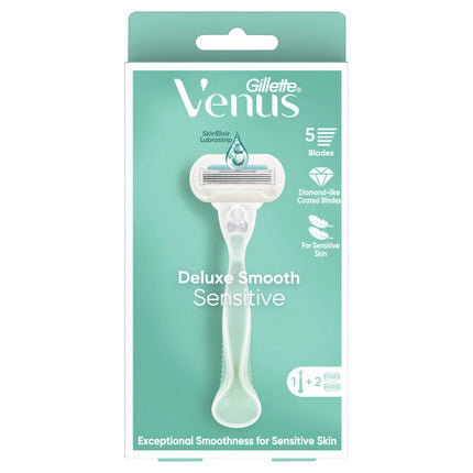 Gillette Venus Deluxe Smooth Sensitive Women's Razor Handle with 2 Blade Refills