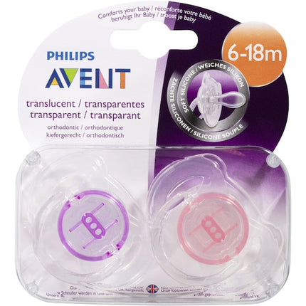 Avent Soother Translucent 6-18Month 2Pack
