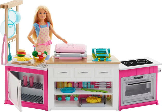 Barbie Kitchen Playset with Doll Lights and Sounds