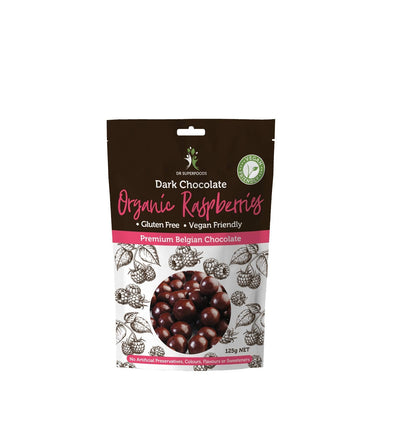Dr Superfoods Organic Dark Chocolate Raspberries 125G