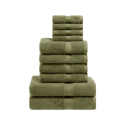 Superior Egyptian Cotton Solid Towel Set 10 Pieces Forest Green