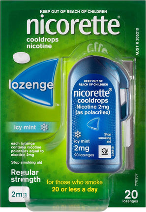 Nicorette Quit Smoking Regular Strength Cooldrops Nicotine Lozenge Icy Mint 20 Pack - OhYouLuckyDuck.com.au