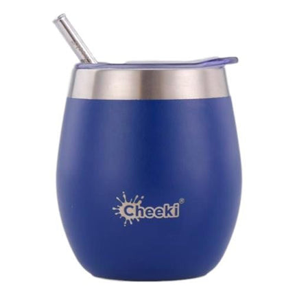 Cheeki Insulated Wine Tumbler Sapphire Blue With Stainless Steel Straw 220ML