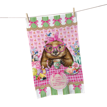 Lisa Pollock Wonda Wombat 100% Cotton Tea Towel 45cm X 70cm