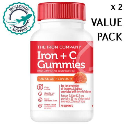 The Iron Company Iron + Vitamin C Gummies Orange 30 Gummies - OhYouLuckyDuck.com.au
