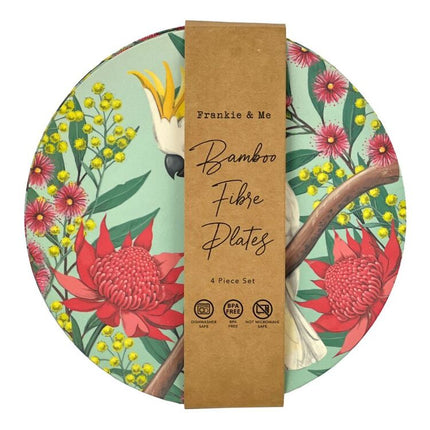 Harris Scarfe Frankie & Me Bamboo Plates Cockatoo 4 Pack 22cm