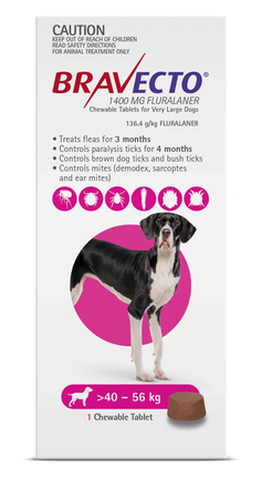 Bravecto Flea & Tick Chew For Extra Large Dogs Pink 1 Chewable