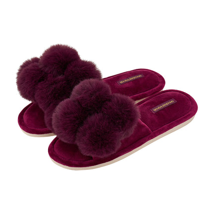 Annabel Trends Pom Pom Slippers - Cosy Luxe - Mulberry M/L