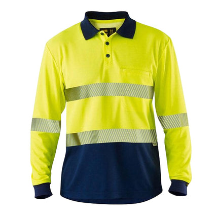 Eleven Workwear Spliced Hi-Vis Segmented Hoop Taped L/S Polo Shirt Yellow Light Charcoal 2Xl