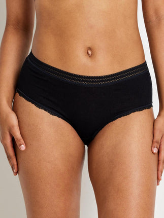 Kayser Modal Micro Rib with Lace Trim Mid Brief - Black - OhYouLuckyDuck.com.au