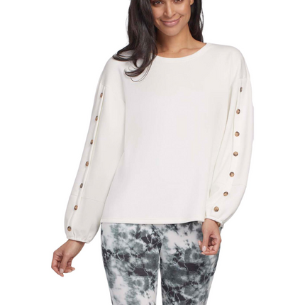 Tribal Sweatshirt with Button-Detail Sleeves Cream