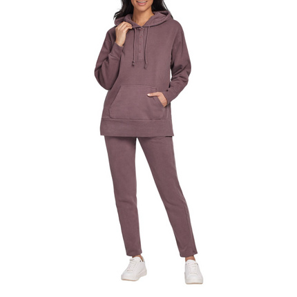 Tribal Hoodie With Side Slit & Snap Placket Mulberry