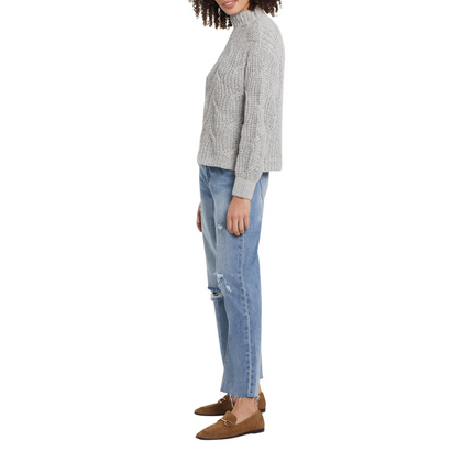 Tribal Mock Neck Boucle Sweater Light Grey Mix