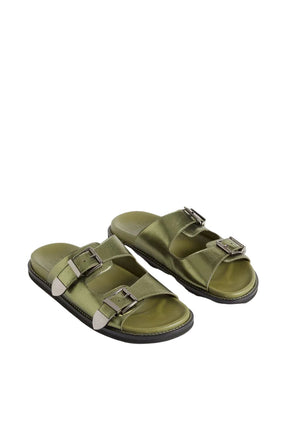 Elk Spenne Leather T Bar Sandal in Olive