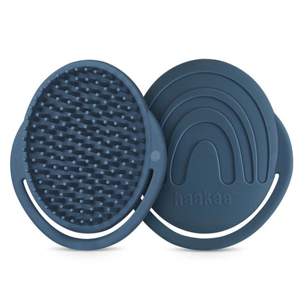 Haakaa Rainbow Silicone Shampoo Brush and Scalp Massager for Exfoliating and Dandruff Removal Steel Blue