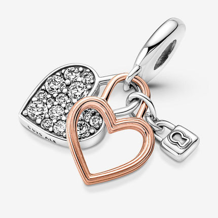 Pandora Heart Padlock Double Dangle Charm - OhYouLuckyDuck.com.au