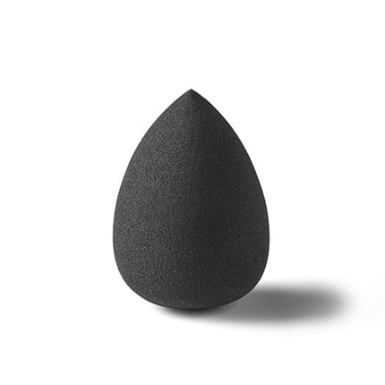 A teardrop-shaped black makeup sponge applicator designed for use with foundation and cream blush.