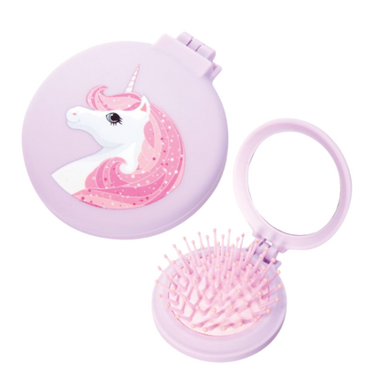 Isgift Compact Hairbrush Mirror Unicorn