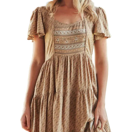 Ginger Bear Boutique Jaase Isabella Bon Sand Maxi Dress Boho Floral Tiered Summer Dress