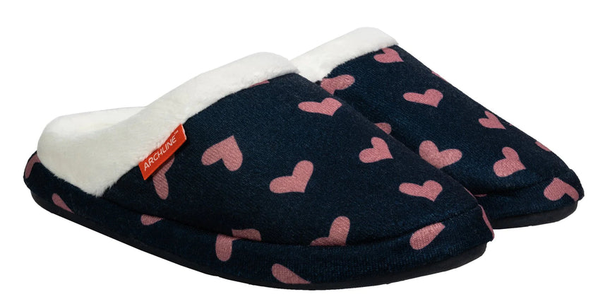 Archline Open Orthotic Slippers Navy Hearts Size 40