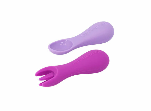 Marcus & Marcus Silicone Palm Grasp Spoon & Fork Set - Lilac/Purple