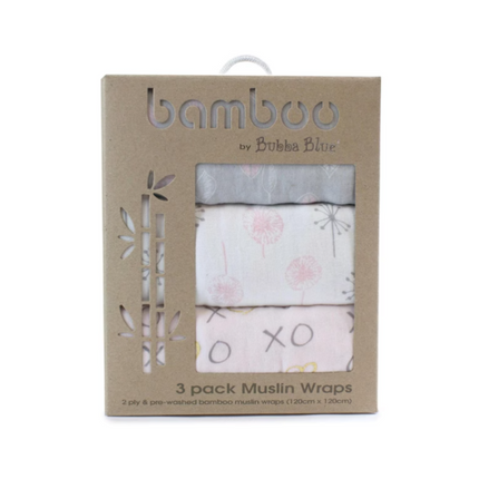 Bamboo Pink Bloom Muslin Wraps 3Pk