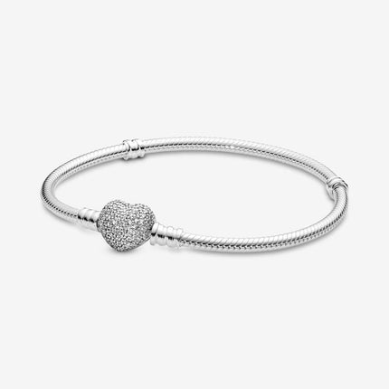 Pandora Moments Sparkling Heart Clasp Snake Chain Bracelet - OhYouLuckyDuck.com.au