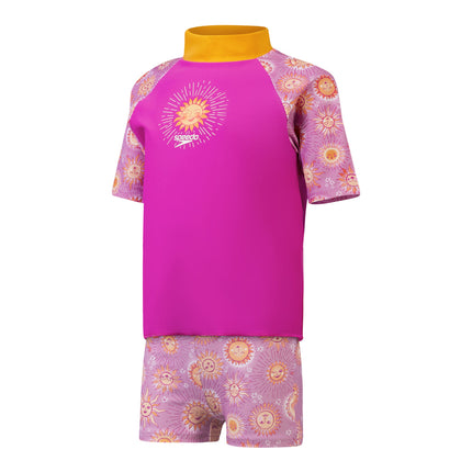 Speedo Toddler Girls Short Sleeve Printed Rashguard Set Purple Size 2