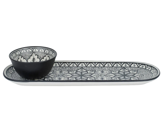 Aleah 2 Piece Serve Set 36x11x5cm Black/White Ceramic