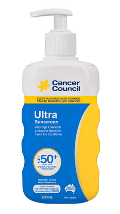 Cancer Council Ultra Sunscreen SPF 50 Plus Pump 200ML