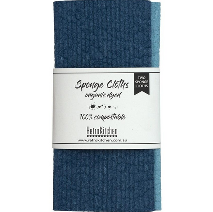 Retrokitchen 100 Percent Compostable Sponge Cloth Organic Dyed Marine 2 Pack