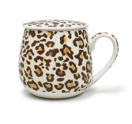 Bluhen Leopard Print Tea Infuser Mug with Lid and Strainer 450ML