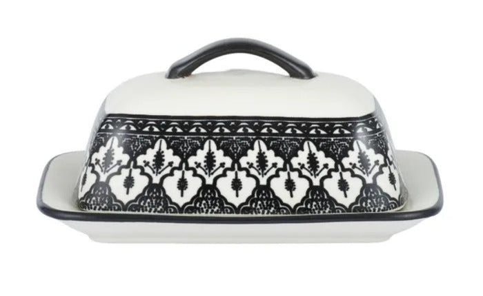 Aleah Ceramic Butter Dish Black and White 18 x 12.5 x 9 cm
