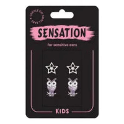 Adnohr Sensation Kids Owl and Star Rhodium Plated Earring Set