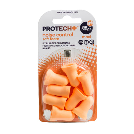 Protech Noise Control Soft Foam Ear Plugs Maxi Protection 4 Pairs