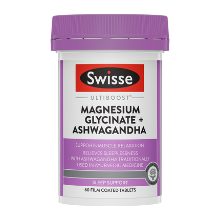 Swisse Ultiboost Magnesium Glycinate with Ashwagandha for Stress Relief 60 Tablets