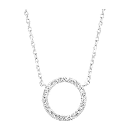 Estella Bartlett Large Pave Set Circle Cubic Zirconia Pendant Necklace Silver Plated