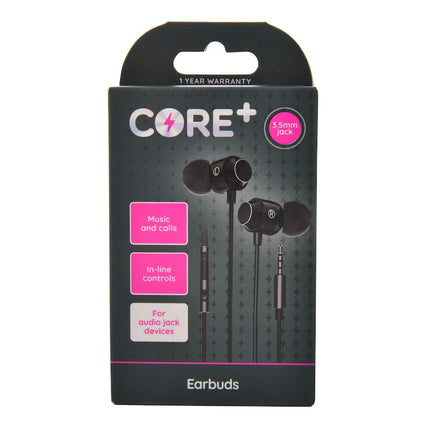 Core 3.5mm Jack Earphones Earbuds In Ear Wired with Built In Mic 1.2m Black