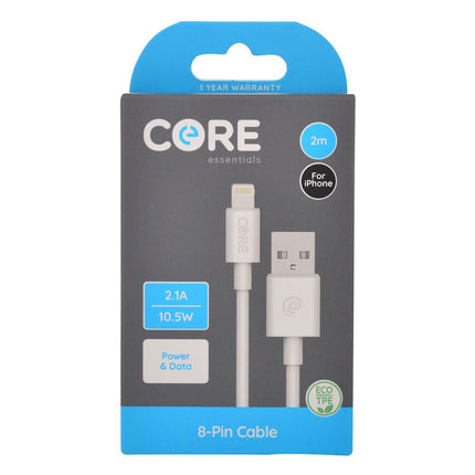 Core 8 Pin to USB A Cable Charging Cord 2m For Apple iPhone 14 13 White
