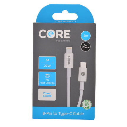 Core 8 Pin to USB C Cable Charging Cord 2m For Apple iPhone 14 13 White
