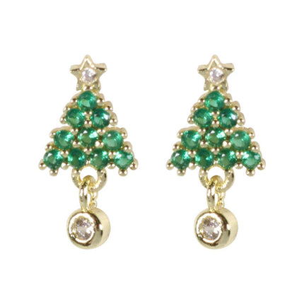 Wicked Sista Crystal Christmas Tree Stud Earrings Gold