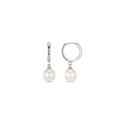 Sterling Silver Click Hoop With Pearl Drop Earrings