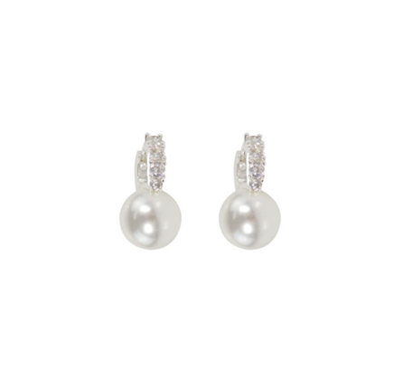 Wicked Sista Crystal Pearl Earrings Silver