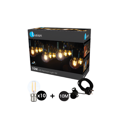 Globe 10M Festoon Kit C/W 2W BC Led Lamps X 10