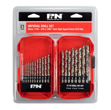 P And N HSS Jobber Drill Set Imperial - 21 Piece