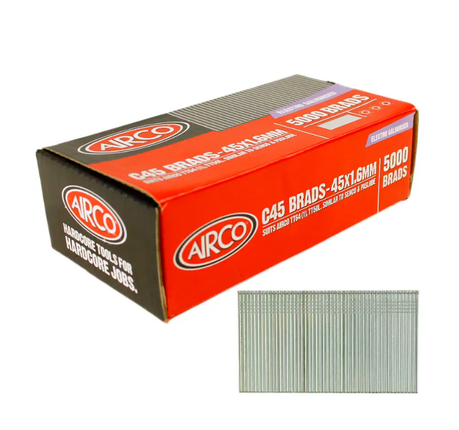 Airco C45 Brad Nails 1.6 x 45MM - Box of 5000