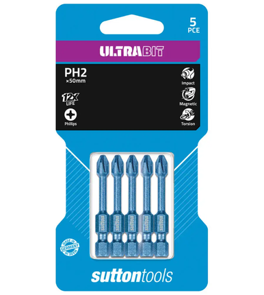 Sutton Tools Ultrabit Screwdriver Phillips PH2 x 50MM - 5 Pack