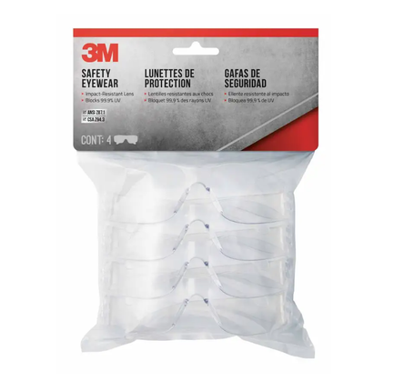 3M Basic Safety Glasses Grey Lens - 4 Pack