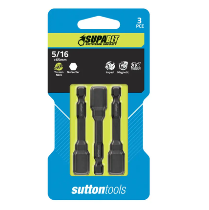 Sutton Tools Supabit Impact Torsion Nutsetter Screwdriver Bit 7.94 x 65MM - 3 Pack